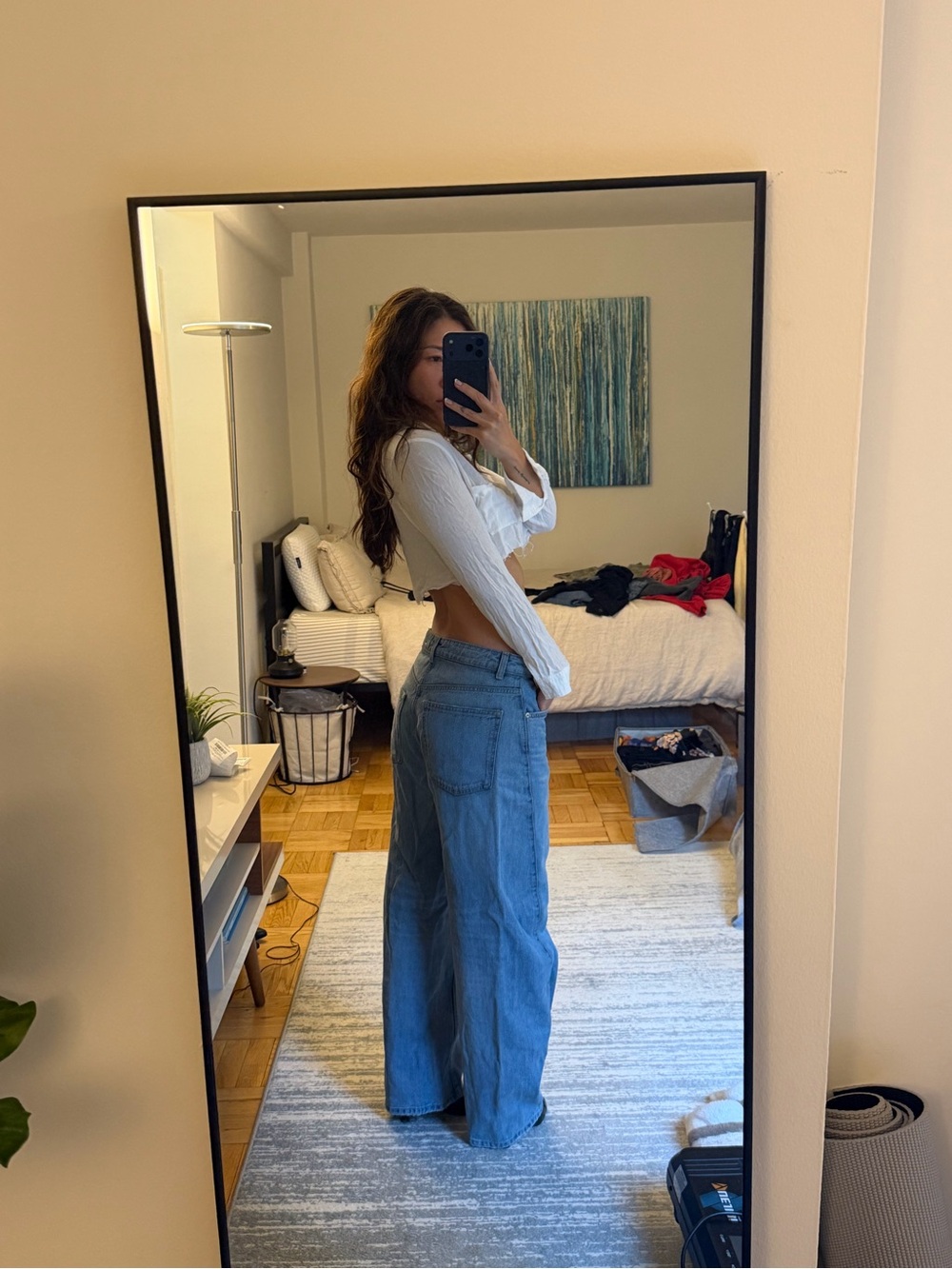 Zara light blue wash denim barrel jeans